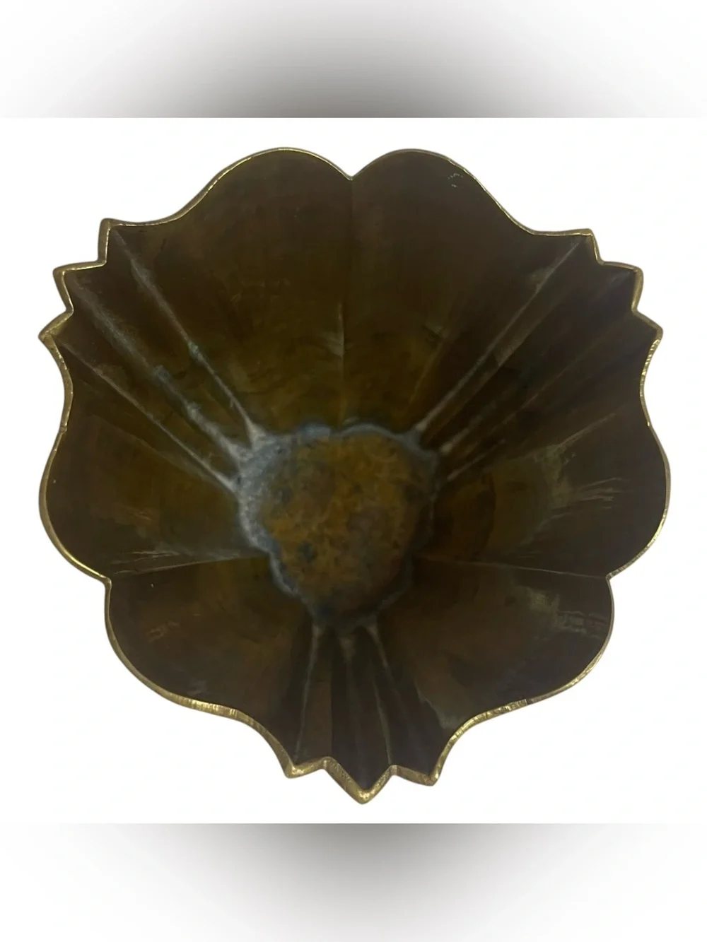 Vintage Solid Brass Vase Planter Scalloped Tulip Mid Century Modern Small 4 Inch